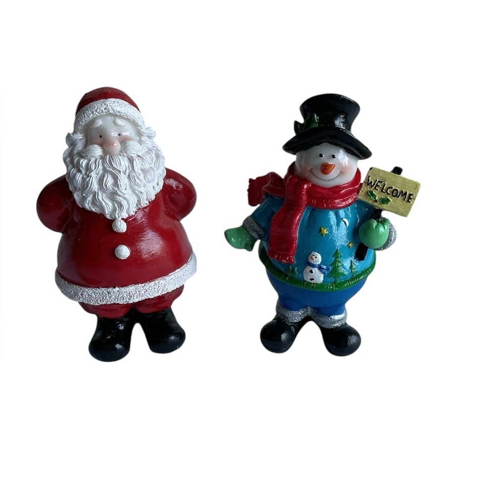 Charming Holiday Santa and Snowman Figurines - Red, Blue, Black
